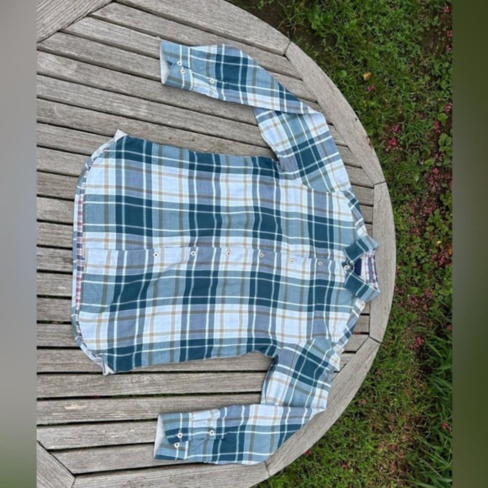 TOMMY BAHAMA blue plaid shirt cotton silk‎ MEN Small Fall Button Up Collared